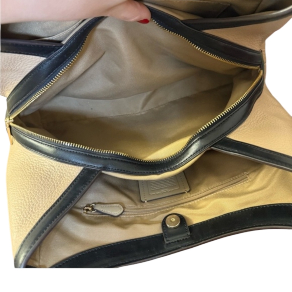 NWOT Coach Kristy Pebbled Leather colorblock black tan cream Shoulder Bag Purse - Picture 5 of 9